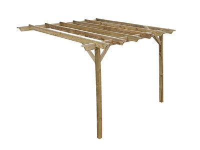 Arbor Garden Solutions Lean To Wooden Garden Pergola Kit - Champion Design Wall Mounted Gazebo, 3M X 3.6M (Natural Finish) - image 1