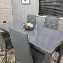 Kosy Koala Dining Table And 4 Chairs Set Modern Grey Glass Table With 4 Grey Chairs Dining Room Furniture - thumbnail 9