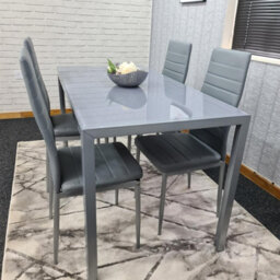 Kosy Koala Dining Table And 4 Chairs Set Modern Grey Glass Table With 4 Grey Chairs Dining Room Furniture - thumbnail 8
