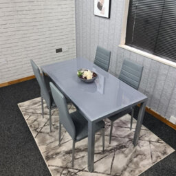 Kosy Koala Dining Table And 4 Chairs Set Modern Grey Glass Table With 4 Grey Chairs Dining Room Furniture - thumbnail 7