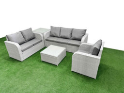 Fimous Pe Wicker 6 Seater Outdoor Rattan Furniture Sofa Sets Reclining Chair Loveseat Sofa 3 Seater Sofa Side Table - thumbnail 2
