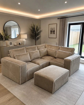 Stratus Interiors Sloane Merino 2-Tone Modular Sofa - Custom Contrast Piping, Velvet - Linen, Armchair Sofa For Living Room Sofa - Mink - image 1
