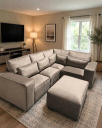 Stratus Interiors Sloane Merino 2-Tone Modular Sofa - Custom Contrast Piping, Velvet - Linen, Armchair Sofa For Living Room Sofa - Mink - thumbnail 2