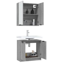 Berkfield Stylish 2 Piece Bathroom Cabinet Set Grey Sonoma Engineered Wood - thumbnail 4