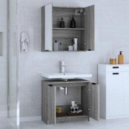 Berkfield Stylish 2 Piece Bathroom Cabinet Set Grey Sonoma Engineered Wood - thumbnail 3