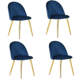 Life Interiors Set Of 4 Royal Blue Lucia Ergonomic Velvet Dining Chairs With Wooden Legs, Modern Upholstered Accent Chair - thumbnail 1