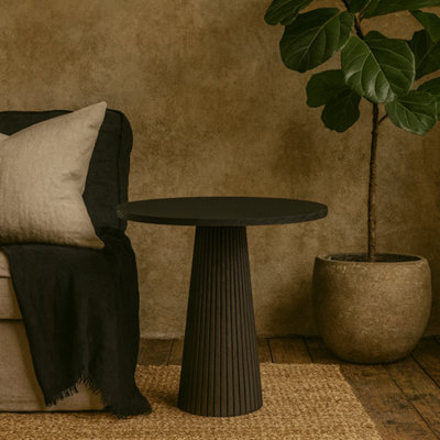 Wyld Haus Sorrento Black Wood Ribbed Round Accent Table - image 1