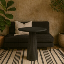 Wyld Haus Sorrento Black Wood Ribbed Round Accent Table - thumbnail 2