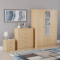 Lassic Vida Designs Riano 3 Piece Bedroom Set (2 Drawer Bedside Chest, 5 Drawer Chest, 3 Door 2 Drawer Mirrored Wardrobe), Pine - thumbnail 6