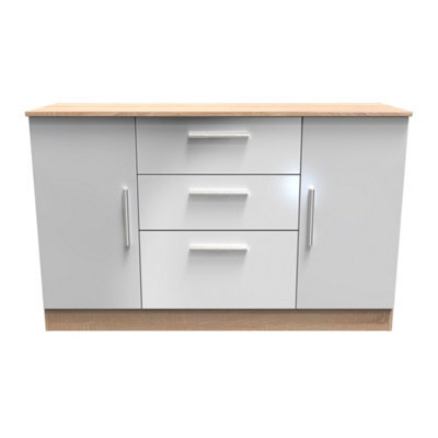 Trent 2 Door 3 Drawer Sideboard In Grey & Bardolino Oak (Ready Assembled) - image 1