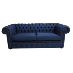 Chesterfield 3 Seater Sofa Charles Midnight Blue Real Linen Fabric In Classic Style - thumbnail 1
