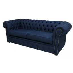 Chesterfield 3 Seater Sofa Charles Midnight Blue Real Linen Fabric In Classic Style - thumbnail 5