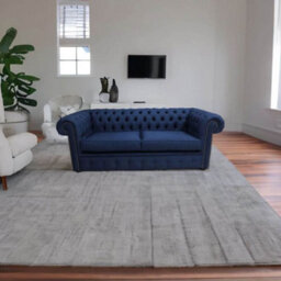 Chesterfield 3 Seater Sofa Charles Midnight Blue Real Linen Fabric In Classic Style - thumbnail 2