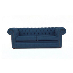 Chesterfield 3 Seater Sofa Charles Midnight Blue Real Linen Fabric In Classic Style - thumbnail 6