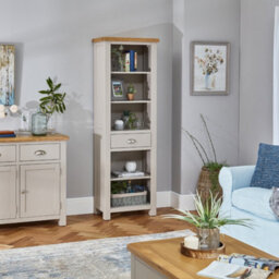 The Furniture Market Cotswold Grey Painted Tall Narrow Alcove Bookcase - thumbnail 3