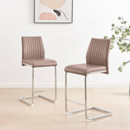 Furniturebox Uk Lorenzo 2X Cappuccino Beige Faux Leather & Silver Counter Stools - thumbnail 2