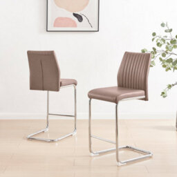 Furniturebox Uk Lorenzo 2X Cappuccino Beige Faux Leather & Silver Counter Stools - thumbnail 3