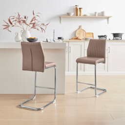 Furniturebox Uk Lorenzo 2X Cappuccino Beige Faux Leather & Silver Counter Stools