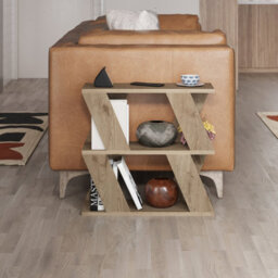 Decortie Lazena Modern 3-Tier Side Table, Natural Oak, Slim Particleboard End Table H55.4Cm - thumbnail 5