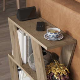 Decortie Lazena Modern 3-Tier Side Table, Natural Oak, Slim Particleboard End Table H55.4Cm - thumbnail 4