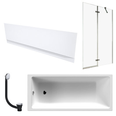 FNX Bathrooms 1700 X 700 mm Single-Ended Bath With Waterproof Front Panel Semi-Framed Chrome Bath Screen & Matching Chrome Bath Waste - image 1