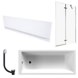 FNX Bathrooms 1700 X 700 mm Single-Ended Bath With Waterproof Front Panel Semi-Framed Chrome Bath Screen & Matching Chrome Bath Waste - thumbnail 1
