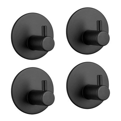 Adhesive Wall Hook, 4 Pieces Stainless Steel Bathroom Wall Hooks, Adhesive Towel Holder (Matte Black) - image 1