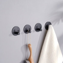 Adhesive Wall Hook, 4 Pieces Stainless Steel Bathroom Wall Hooks, Adhesive Towel Holder (Matte Black) - thumbnail 4