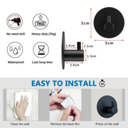 Adhesive Wall Hook, 4 Pieces Stainless Steel Bathroom Wall Hooks, Adhesive Towel Holder (Matte Black) - thumbnail 7
