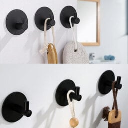 Adhesive Wall Hook, 4 Pieces Stainless Steel Bathroom Wall Hooks, Adhesive Towel Holder (Matte Black) - thumbnail 3