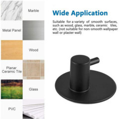 Adhesive Wall Hook, 4 Pieces Stainless Steel Bathroom Wall Hooks, Adhesive Towel Holder (Matte Black) - thumbnail 2