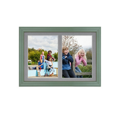 AK Frames 20X14 Green Classic Multi Photo Frame With Mid Grey Mount - Holds 2 Apertures (2X) A4 Photos - image 1