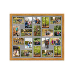 AK Frames 80X70Cm Oak Classic Multi Photo Frame With Mid Grey Mount - Holds 20 Apertures (18X) 6X4, (2X) 4X4 Photos