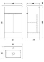 Hudson Reed Fusion Floor Standing 2 Door Vanity Unit & Polymarble Basin, Stylish Vanity Unit With Basin, Gloss Grey, 500mm - thumbnail 6