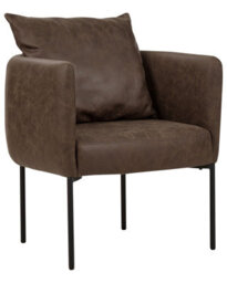 Beliani Retro Cushioned Armchair Brown Faux Leather With Black Iron Legs - Compact Lounge Chair - thumbnail 3