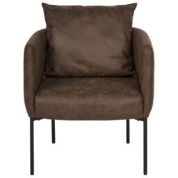Beliani Retro Cushioned Armchair Brown Faux Leather With Black Iron Legs - Compact Lounge Chair - thumbnail 1