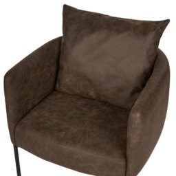 Beliani Retro Cushioned Armchair Brown Faux Leather With Black Iron Legs - Compact Lounge Chair - thumbnail 6