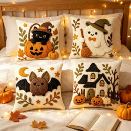 Amorly 4Pcs Halloween Throw Pillow Covers 45X45Cm 2D Printed Cushion Cases For Sofa Couch Fall Harvest Home Decor - thumbnail 5