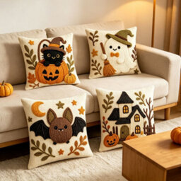 Amorly 4Pcs Halloween Throw Pillow Covers 45X45Cm 2D Printed Cushion Cases For Sofa Couch Fall Harvest Home Decor - thumbnail 4