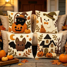 Amorly 4Pcs Halloween Throw Pillow Covers 45X45Cm 2D Printed Cushion Cases For Sofa Couch Fall Harvest Home Decor - thumbnail 6