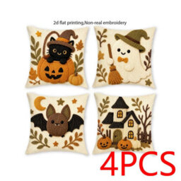 Amorly 4Pcs Halloween Throw Pillow Covers 45X45Cm 2D Printed Cushion Cases For Sofa Couch Fall Harvest Home Decor - thumbnail 1