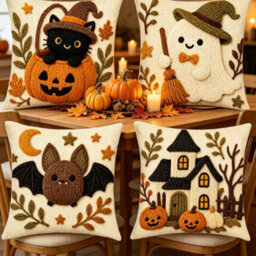 Amorly 4Pcs Halloween Throw Pillow Covers 45X45Cm 2D Printed Cushion Cases For Sofa Couch Fall Harvest Home Decor - thumbnail 3