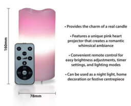 Netagon St Helens Home And Garden Led Candle Projector Pink Hearts - thumbnail 3