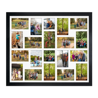 AK Frames 80X70Cm Black Modern Multi Photo Frame With White Mount - Holds 20 Apertures (18X) 6X4, (2X) 4X4 Photos - image 1