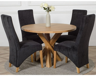 That's Furniture Oregon Round Oak Dining Table And 4 Chairs Dining Set With Lola Black Fabric Chairs - image 1