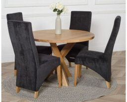That's Furniture Oregon Round Oak Dining Table And 4 Chairs Dining Set With Lola Black Fabric Chairs - thumbnail 2
