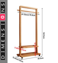 Modcraft Rolling Bamboo Clothes Rail With Shelf - Heavy Duty Wooden Garment Hanging Stand With Wheels - thumbnail 4