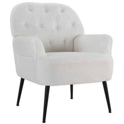 White Mid Century Armchair - Linen Fabric Tub Chair With Metal Legs For Living Room - image 1