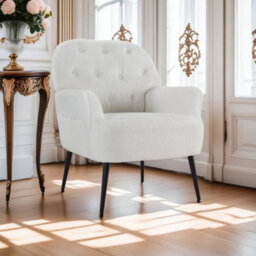 White Mid Century Armchair - Linen Fabric Tub Chair With Metal Legs For Living Room - thumbnail 6