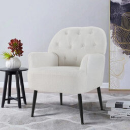 White Mid Century Armchair - Linen Fabric Tub Chair With Metal Legs For Living Room - thumbnail 5